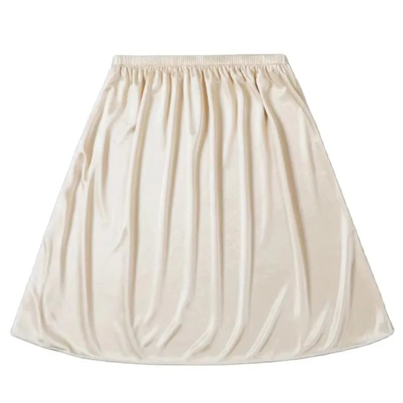 Long Half Slip Silk Satin Lining Skirt Petticoat Underskirt Women Summer Thin Bottoming Skirt 90cm Hanfu Underdress Dropshipping