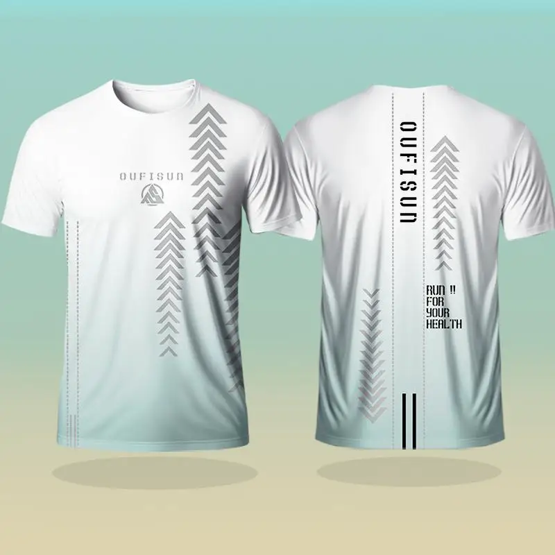 Men's T-shirt Outdoor Sports Running T-shirts Gradient Pattern Printed T-shirt Comfortable Quick Drying Short Sleeve Unisex Tops image 3