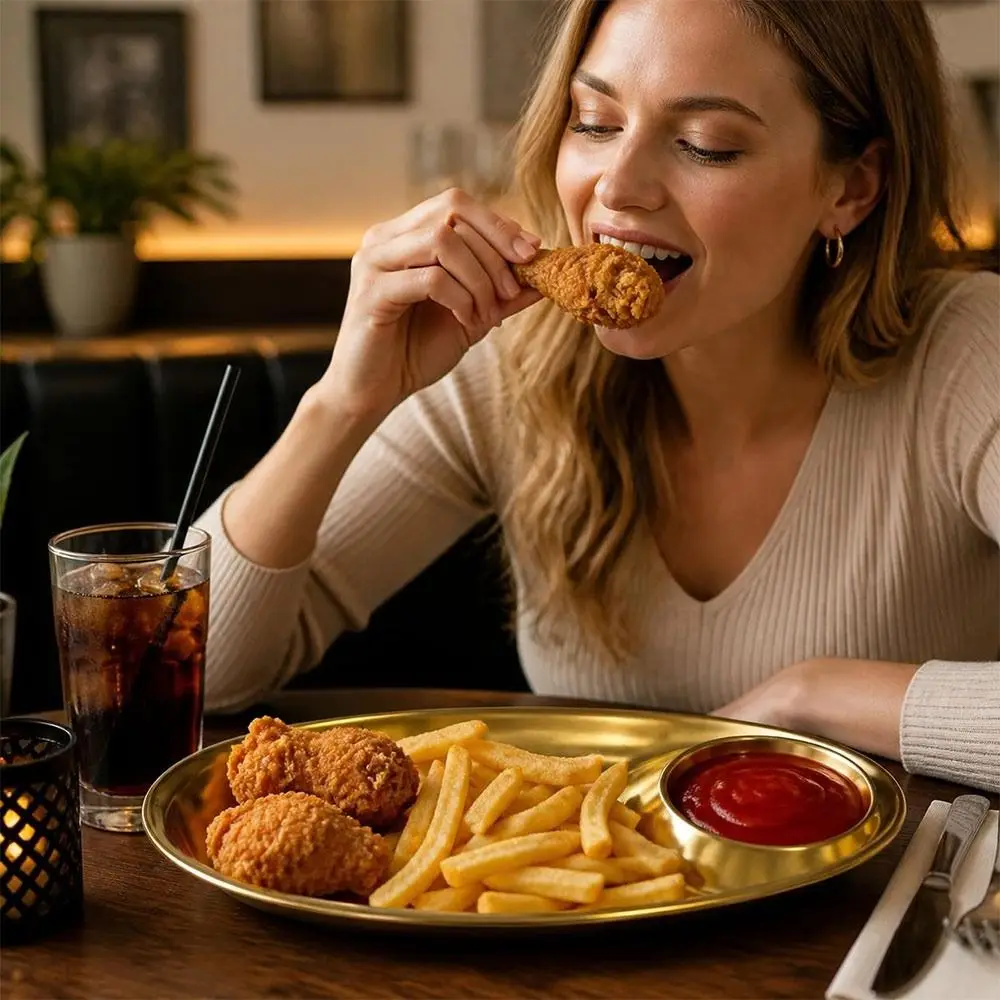 Stainless Steel Dinner Tray Rust Resistant Heat Resistant Serving Platter Deformation Resistant Rolled Edges Snack Dish