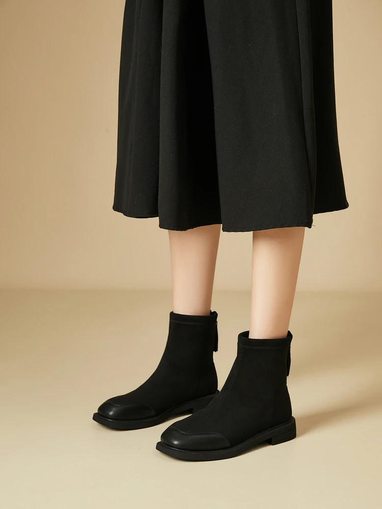 

Новые женские зимние ботинки Bla Flat Bot с квадратным носком, из бархата, с лоскутным узором, на тонком каблуке, с флисовой подкладкой