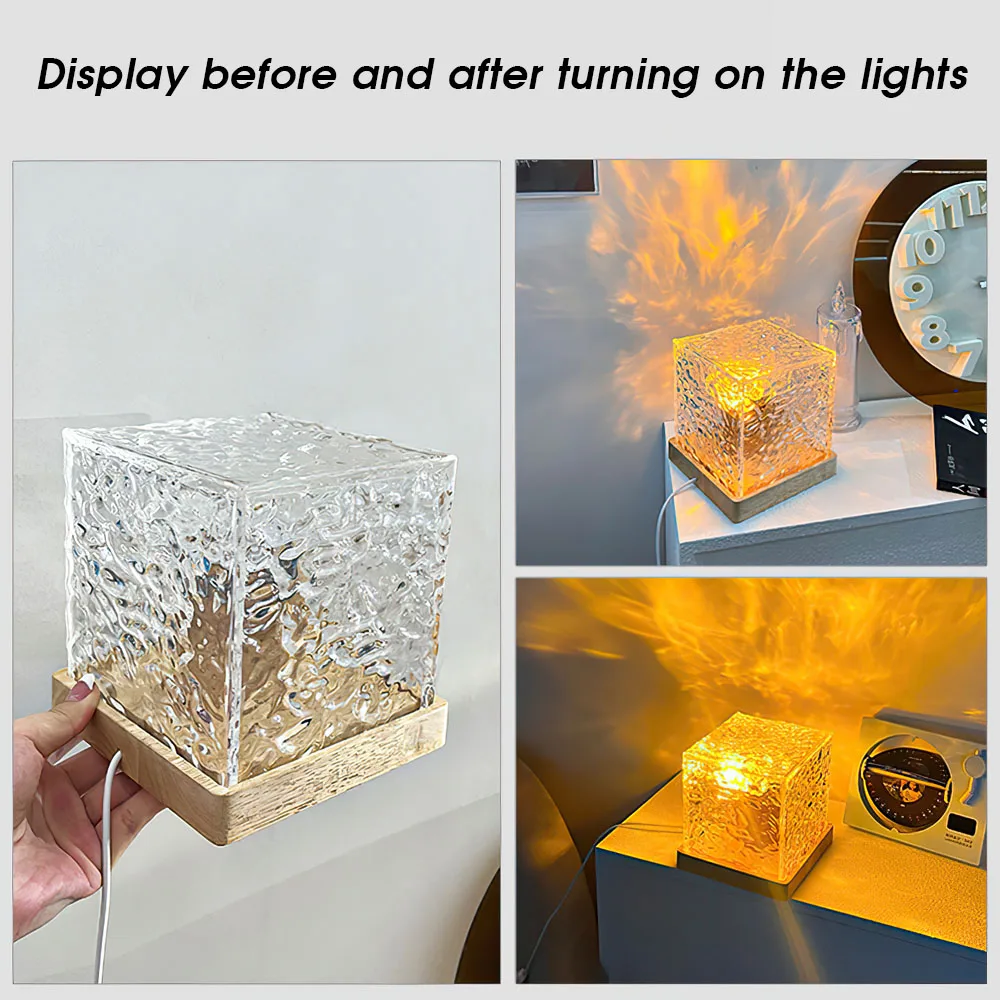 16 colori Dynamic Rotating Water Ripple Projector Night Light Ocean Wave Flame Crystal Ambiance Night Lamp con telecomando