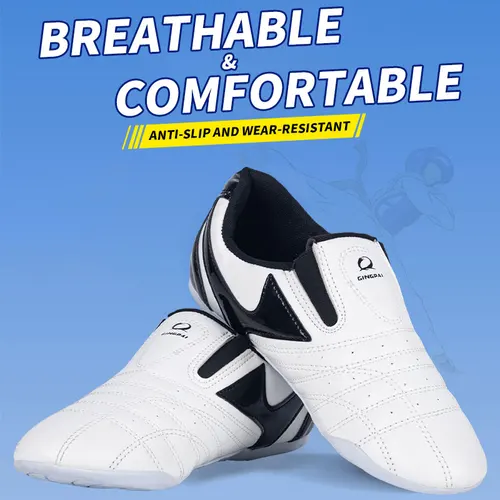 Imagen 2 del producto GINGPAI, zapatos de Taekwondo transpirables con tira blanca, zapatillas deportivas para artes marciales, zapatos deportivos para niños, zapatos de competición de entrenamiento profesional