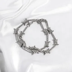 Hip Hop Bling Ice Out Stick Twisted Wire Shape Link Chain Necklace for Men Women Unisex Rapper Jewelry Gift