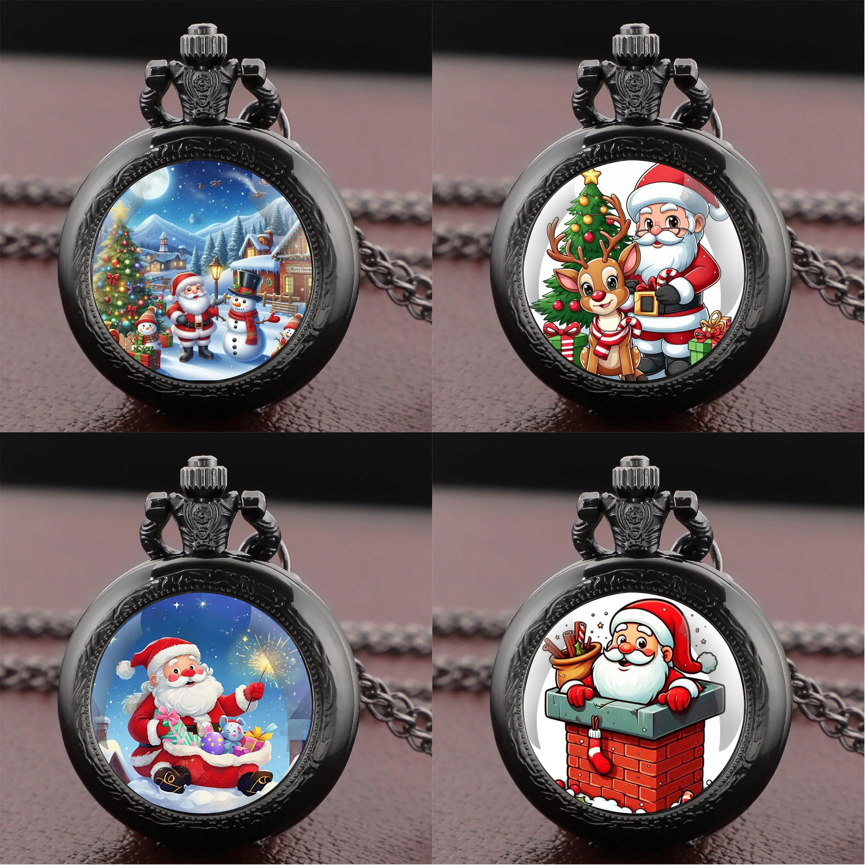 

Санта-Клаус дизайн стеклянный купол кварцевые карманные часы подвесные часы для мужчин женщин подарки рождественская тема Reloj De Bolsillo