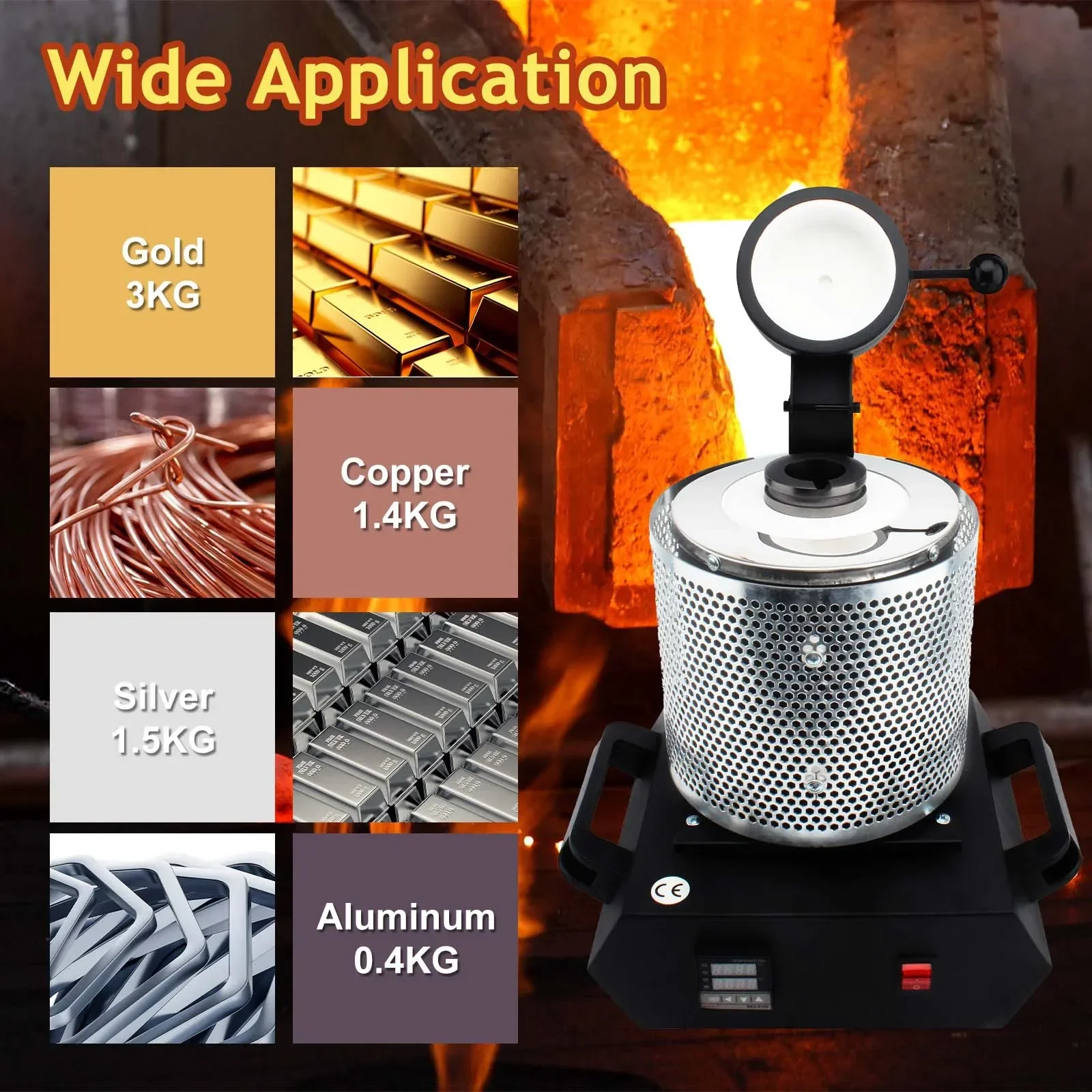 NIUPIKA 3KG Digital Gold Melting Furnace Machine Heating Capacity 2100W Refining Precious Metal Silver Jewelry Casting Tool