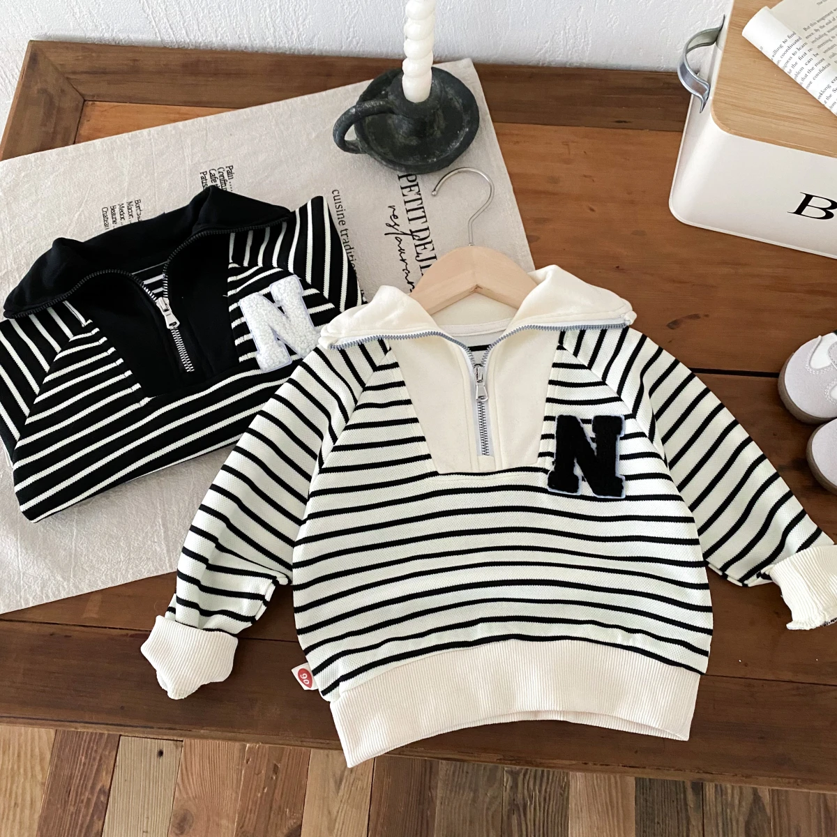 2024 Autumn New in Kids Baby Boys Full Sleeve Striped Letter Color Blocking Top Sweatshirts Children Fashion Clothing Outwear