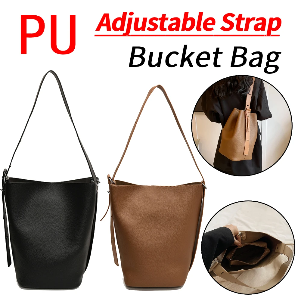 

Bucket Bag for Women Adjustable Strap Shoulder Bag Vegan Leather with Inner Pocket Crossbody Bag Solid Hobo Bag for Work Travel