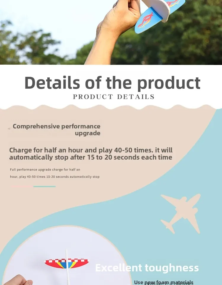 **Elektrisch tweedekkerzweefvliegtuig voor kinderen: USB oplaadbaar handspeelgoed van schuim voor buitenspelen