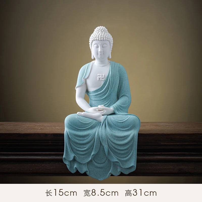 Chinese-Style Ceramic Shakyamuni Buddha Statue With Lamp Ring Ornament For Home, Living Room, Office, And Reverse-Flow Incense B