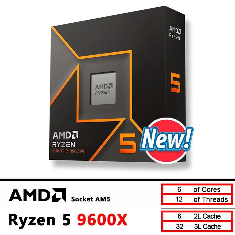 AMD Ryzen 5 9600X ใหม่ R5 9600X 6 คอร์ 12 เธรด Zen 5 GAMING AM5 กล่องไม่มีพัดลม