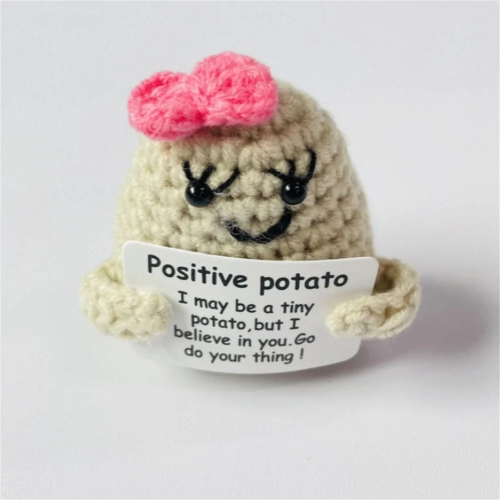 Mini Positive Energy Potato Cheerup Pocket Hug Handmade Plush Knitting Wool Kawaii Potatoes Doll Home Room Miniature Decoration