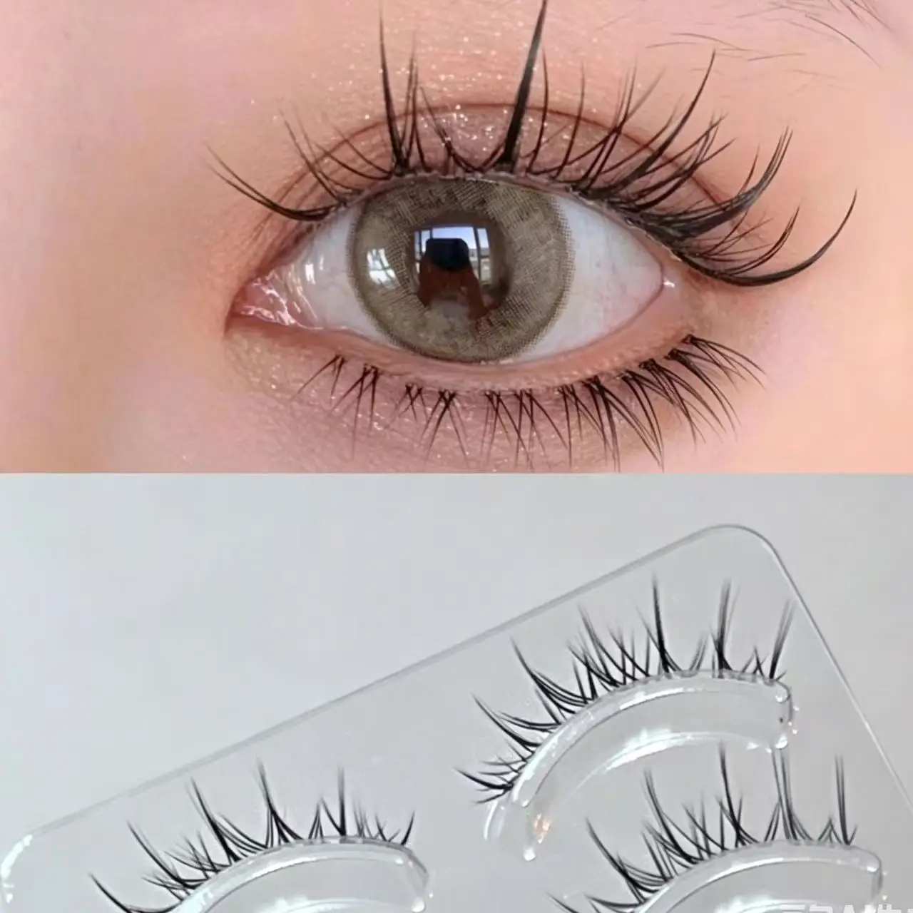 Mixiaohe Irregular Thai Style Lashes, Clear Thin Band, Wispy Uneven Strands, Light Natural Daily Asian Soft Eye Makeup 8-13mm