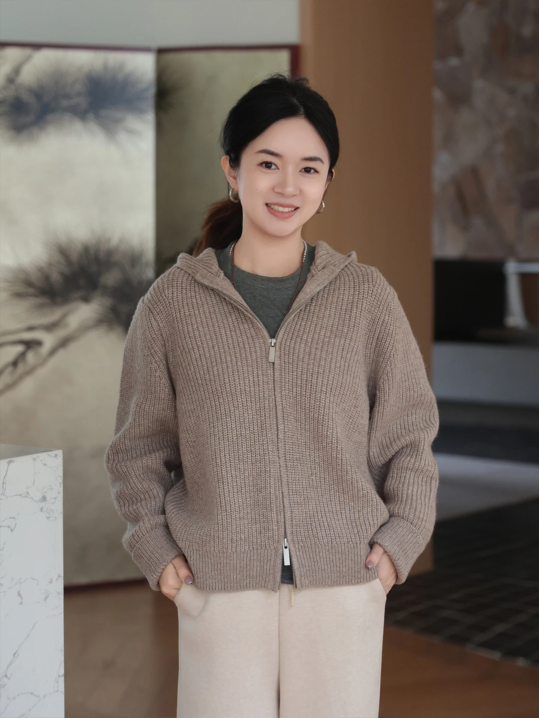 

Женское шерстяное вязаное пальто-кардиган в полоску FSY5057 для весеннего сезона, повседневное, комфортное, с длинными рукавами