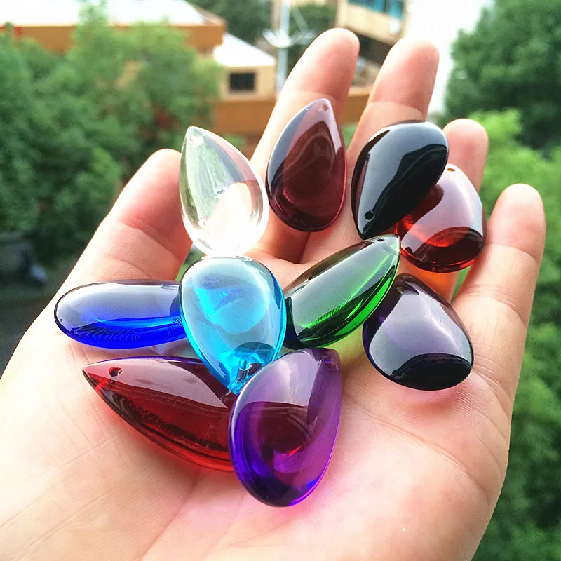 Hot Selling 38mm Glass Smooth Waterdrop Multicolor Stone Wedding Party/ Garden Hanging Decoration For Chandelier Curtain Pendant