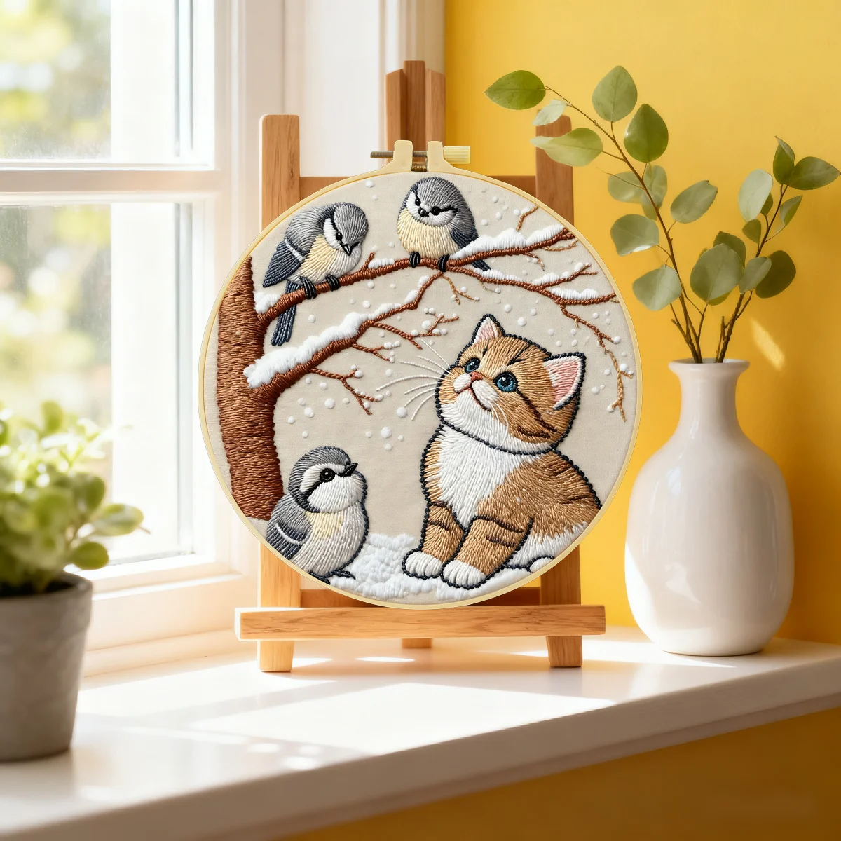1 Stück 20X20CM/15X15CM 7,87/6,3 Zoll Katzen-Stickerei-Starter-Kit DIY-Kit DIY-Stickerei-Set Handarbeiten Nähkunst-Set für Anfänger – Detail 1