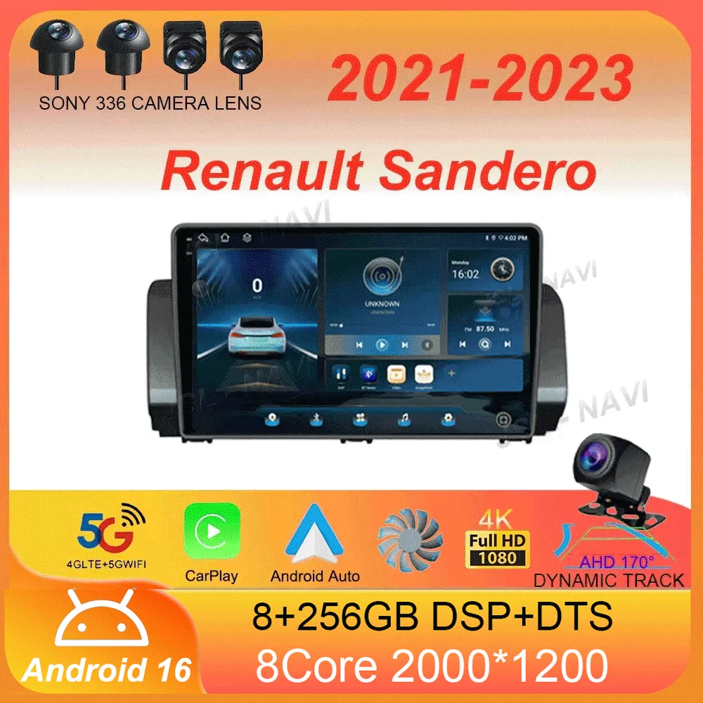 Android 16 Carplay Auto WIFI+4G For Renault Sandero 2021-2023 Car Radio Multimedia GPS Video Player Stereo 2din Head Unit Audio