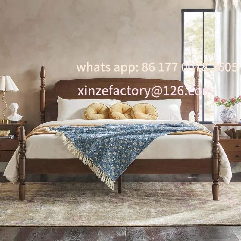

Customizable Spindle Post Bed, Dark Brown Wood Farmhouse No Box Spring