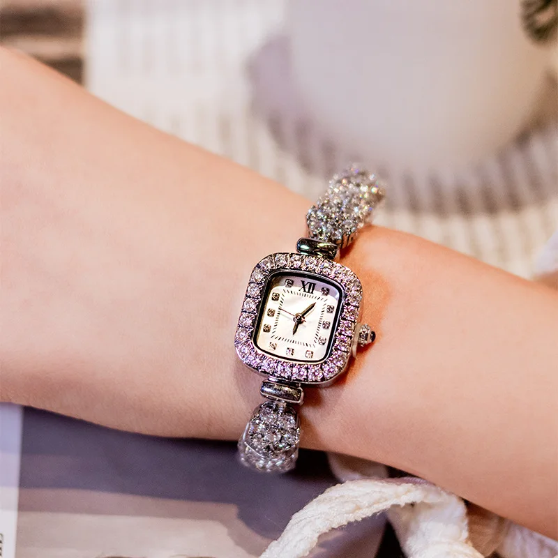 Top Brand Luxury Women Watches Quartz Unique Crystal Diamond Silver Watch Women Fashion Bracelt Ladies Watch