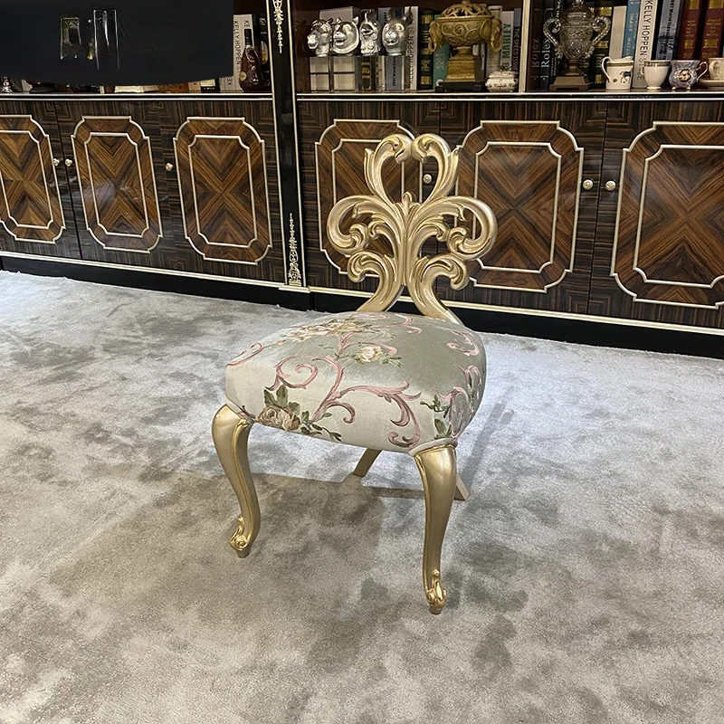 Ruisen Noble European style Solid Wood Makeup Stool Luxury Carved Stool Bedroom Luxury Embroidered Shoe Exchange Stool Sofa