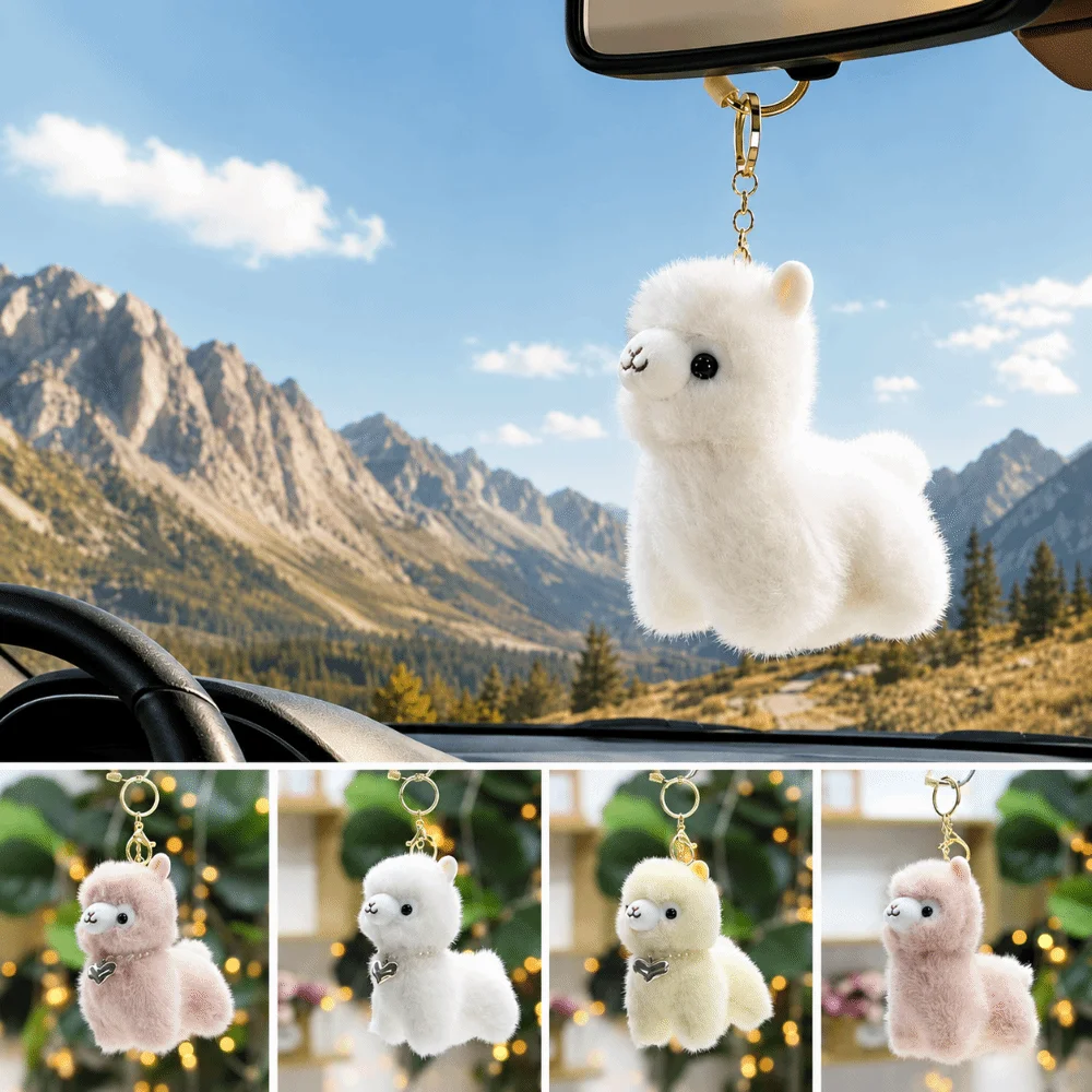 Portable Alpaca Pendant PP Cotton Soft Fluffy Texture Keychain Ornament Mini Sheep Gift
