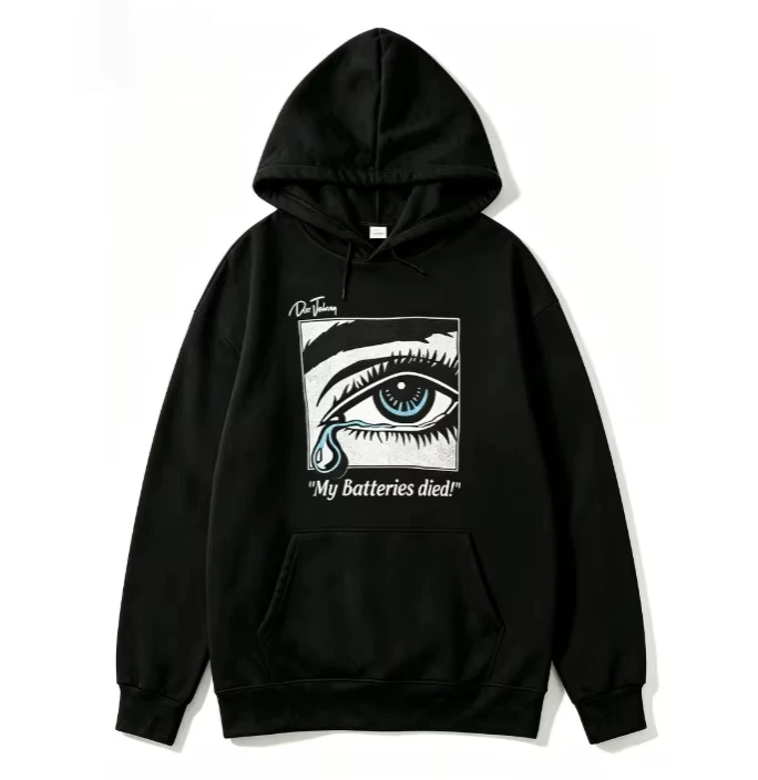 2026 New Cool Pop Art Illustration of Crying Eyes Handwritten Signature Style Annotations Slogan Patterns Hoodies