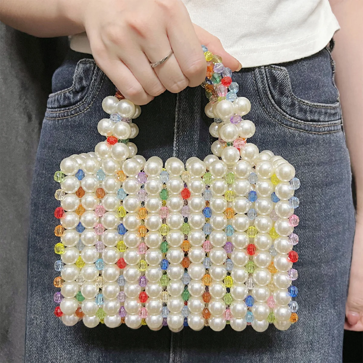 

Elegant Beaded Evening Clutch Handbag Handmade Party Lunch Bags Women Wedding Party Luxury Pearl Purse