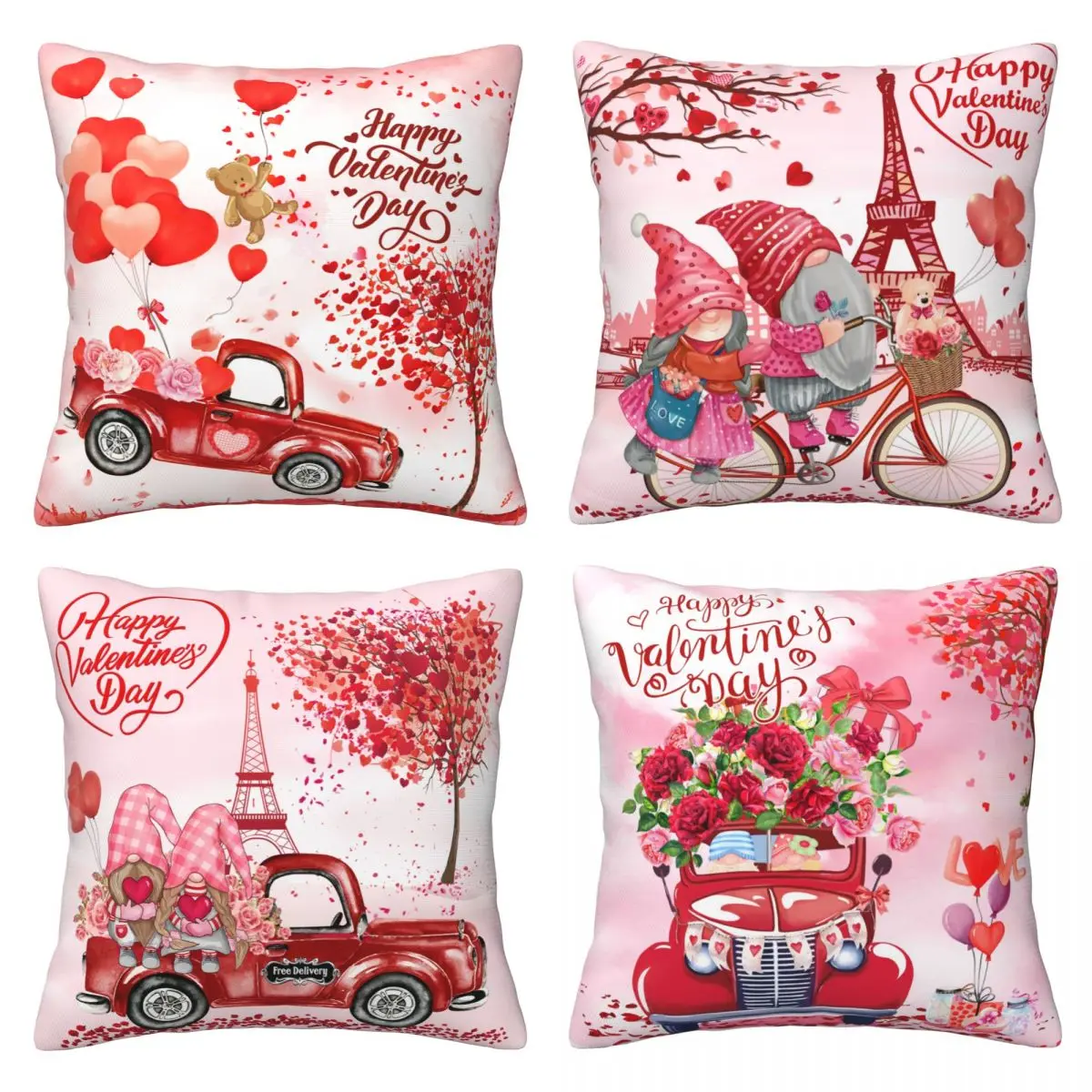 Valentine's Day Decoration Pillow case Set of 4 pink red Valentine's Day pillow cases