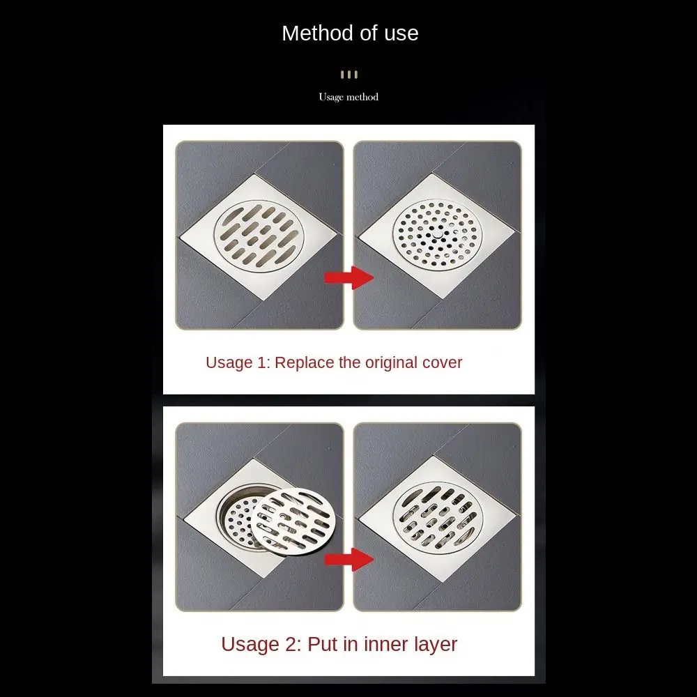 

Useful Stainless Steel Floor Drain Net Cover Round Square Shape with Handle Hair Filter Sink Strainer