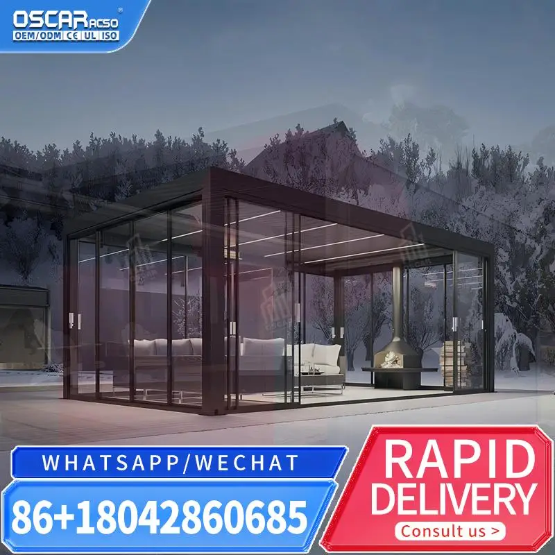 Customized Sustainable 8x8 Louvered Pure Aluminum Sliding Glass Pergola Waterproof for Garden Patio Backyard pergola