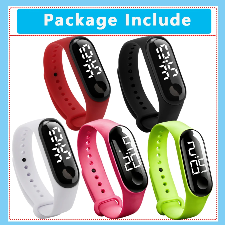 5pcs/set LED Children Watches For Girls Boys Waterproof Electronic Bracelet Wristwatch Sports Touch Control Digital Kids Clock