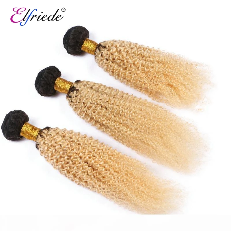 Elfriede 1B/613 Blonde Kinky Curly Human Hair Bundles 100% Human Hair Extensions Brazilian 3/4 Bundles Deals Human Hair Weaves