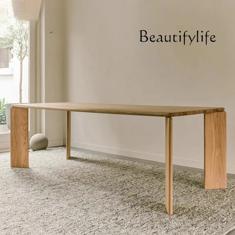

Solid wood dining table Log table Nordic medieval wabi long ash wood long table Cream designer