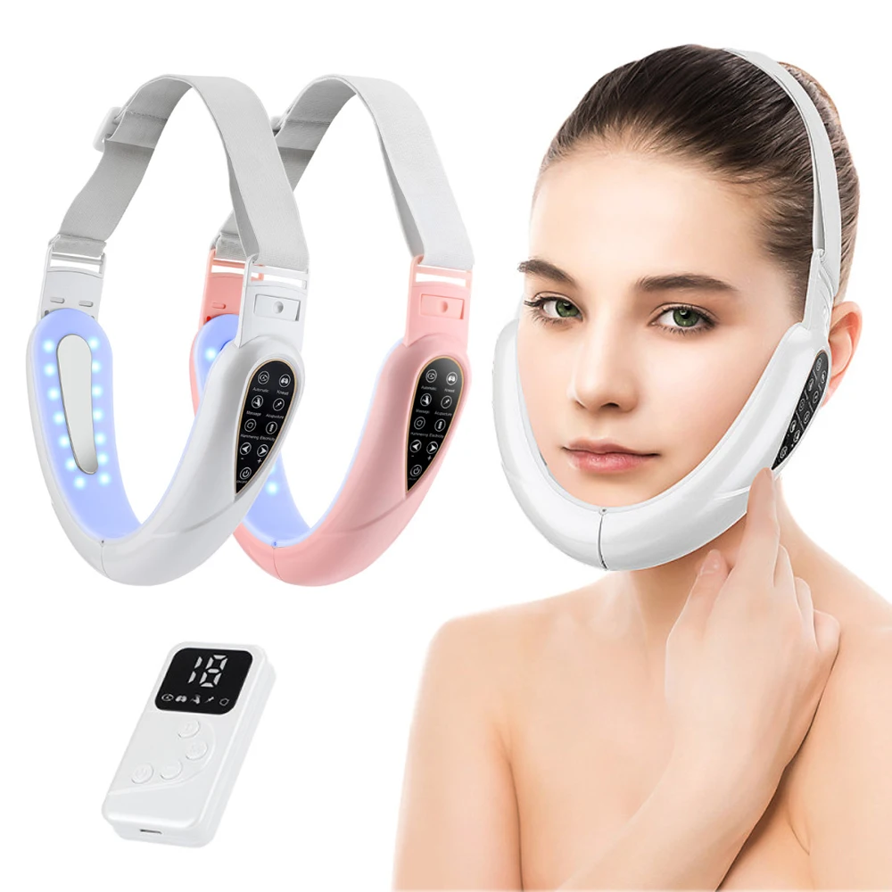 EMS Facial Lifting Device Double Chin V Shape Lift Belt Facial Massager Face Slimming Vibration with Remote Control Skin Care