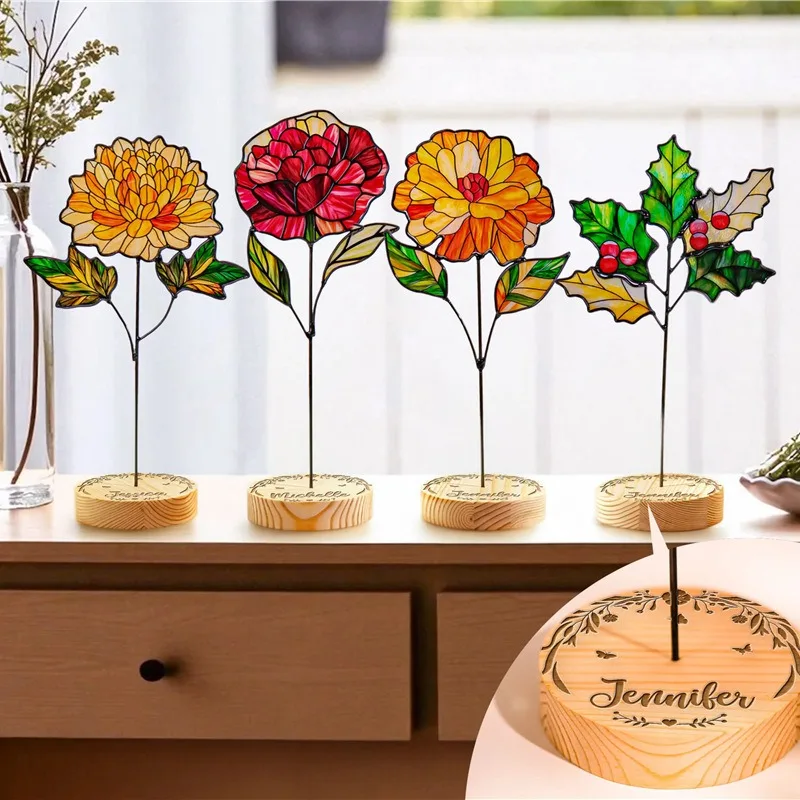 Stained Glass Flower Sun Catcher Mother's Day Birthday Gift Window Hanging Ornament Home Office Table Decor Handmade Present