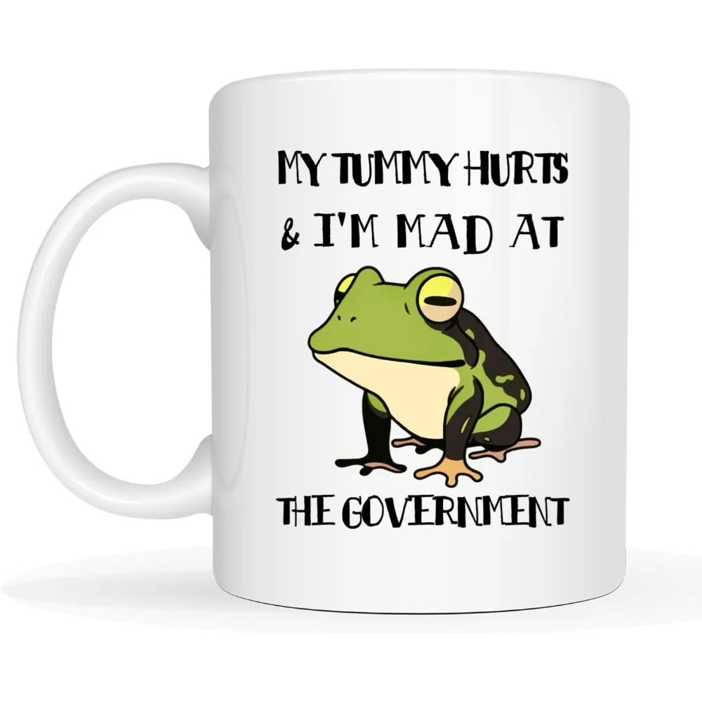 Funny Ceramic Coffee Mug 11Oz My Tummy Hurts I'm Mad At The Government Frog Water Cups for Office Home Room Decor Birthday Gift