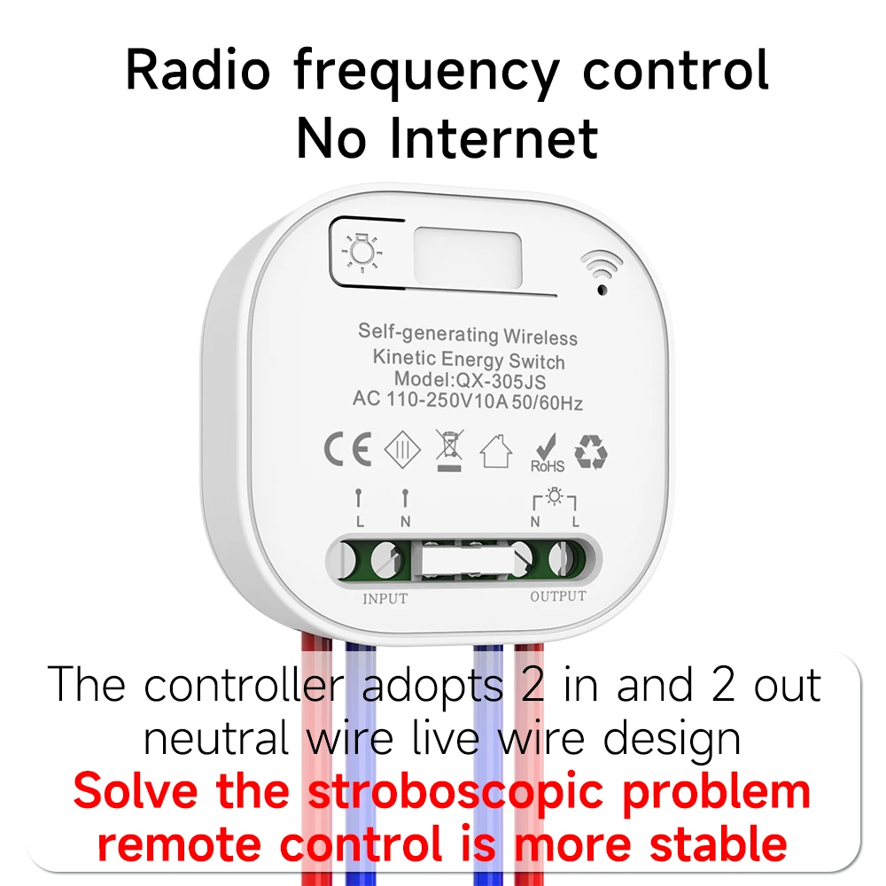 Battery Free RF433 Household Wireless Wall Switch Wiring Free Self Generating Kinetic Energy Panel Waterproof Lighting Switches