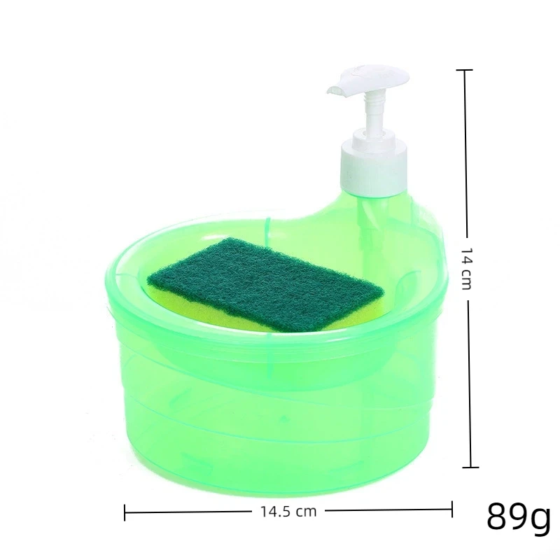 1000ml Multi-functional Soap Dispenser with Scrubber Holder Manual Sink Dishwashing Container for Cafe
