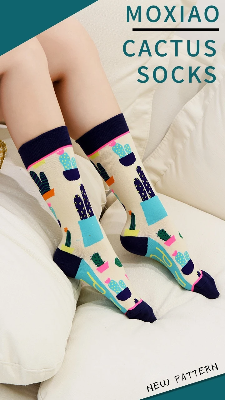 Chaussettes en coton pour femmes, tendance, haute qualité, motifs plantes, cactus, graffiti, tendance