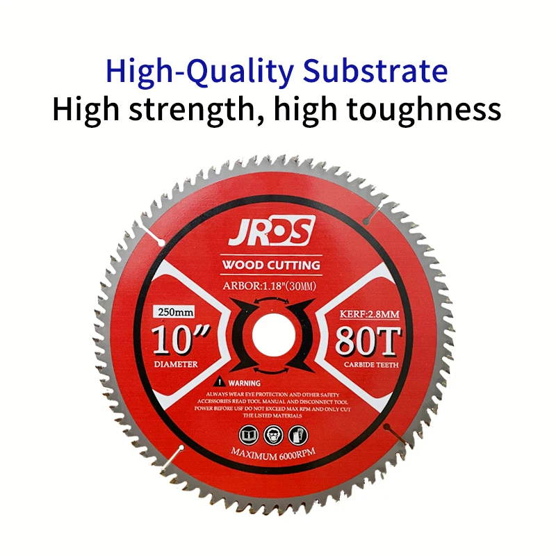 JRDS 목공용 TCT 원형 톱날 디스크 250mm 직경 25.4/30mm 내경 80T 목재 절단 공구
