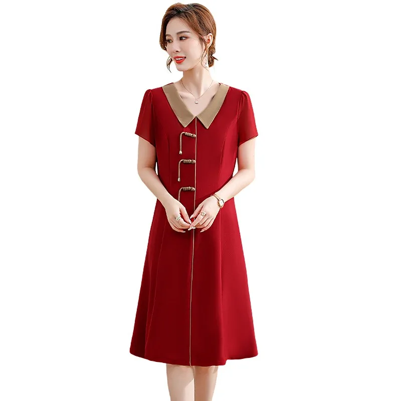 

Office Lady Elegant lapelCollar Pleated Dress Korean Fashion Short Sleeve A-line Midi Vestido Belt Summer Casual Slim Dresses