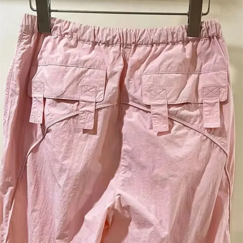 春の新ピンクカーゴパンツ女性カジュアルハイウエストテーパードジョガー女性ルーズ多用途ファッションストレート Y2k パンツ