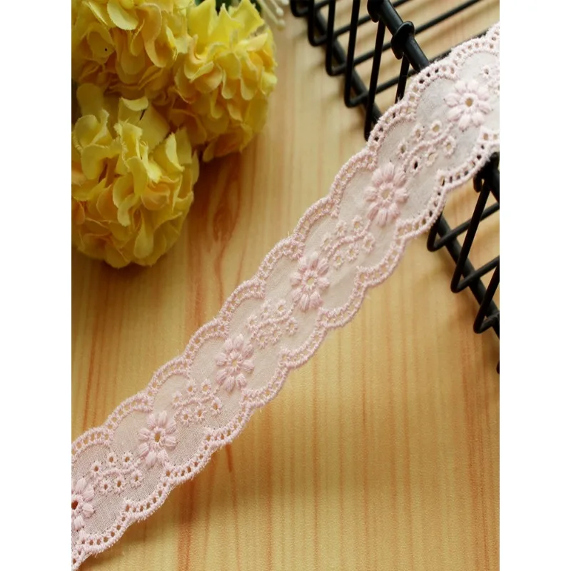 Embroidery Flower Hollow Cotton Cloth Lace Trim, Fabric Clothes Cuffs, Skirt Hem Accessories, 5Yard, 2.7cm Wide