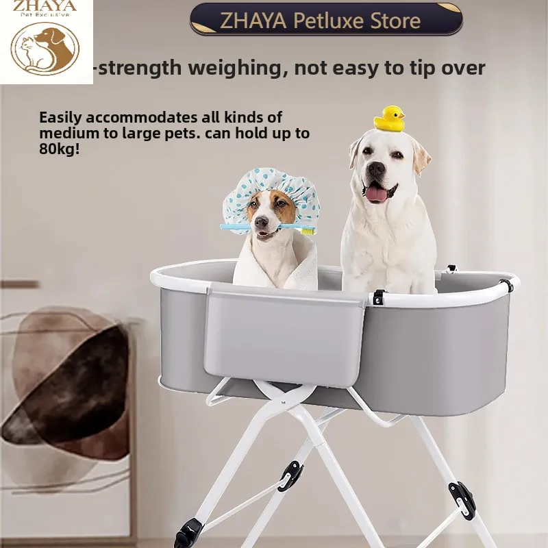 ZHAYA Adjustable Height Foldable Dog Bath Tub Pet Washing Basin for Home Use Cats Collapsible Bathtub for Small Dogs