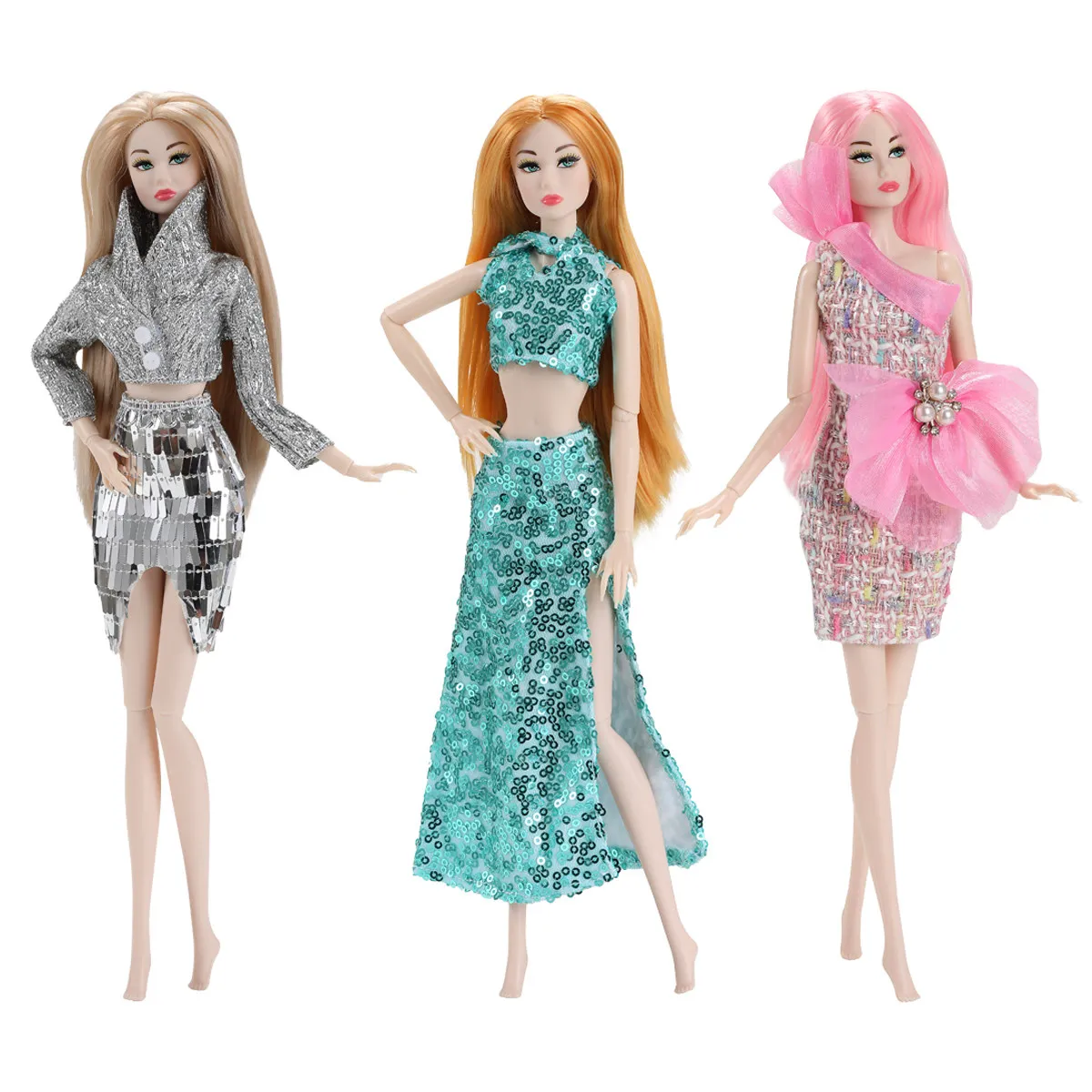 Fashion Sequin Vest + Half Skirt Small Fragrant Style Off-the-shoulder Bow Dress For 1/6 Babi Xianxian Supermodel Doll Dress Up