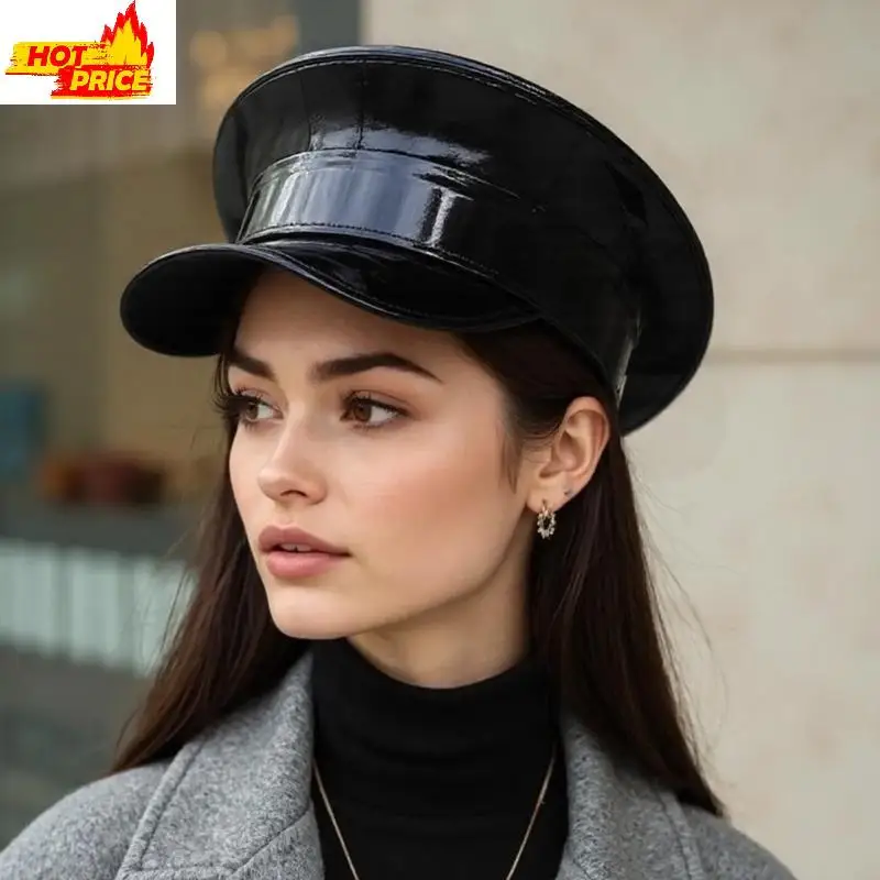 

Мерцающая морская шляпа из искусственной кожи для женщин, вечерние кепки с плоским верхом для косплея, кепки капитана для шоу,