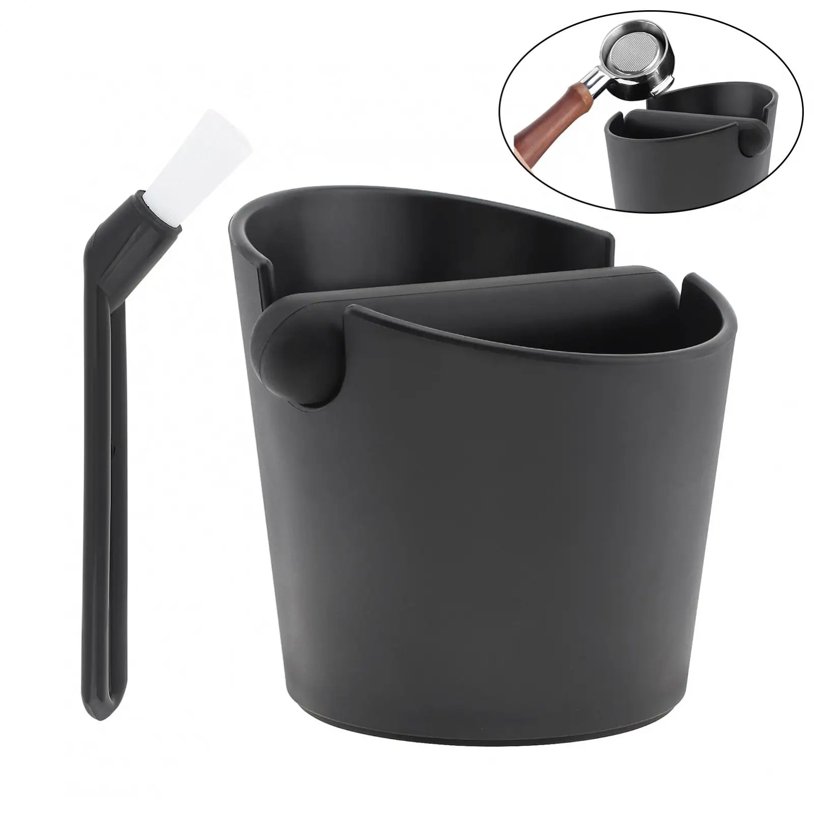 Serviceable Shock Absorption Coffee Knock Box with Espresso Cleaning Brush, Removable Knock Bar Espresso Dump Bin