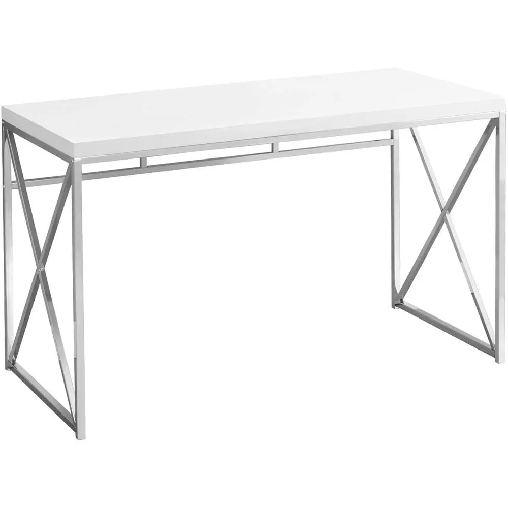 

Modern Chrome Metal Laptop Desk with Glossy White Laminate Top for Home Office Use
