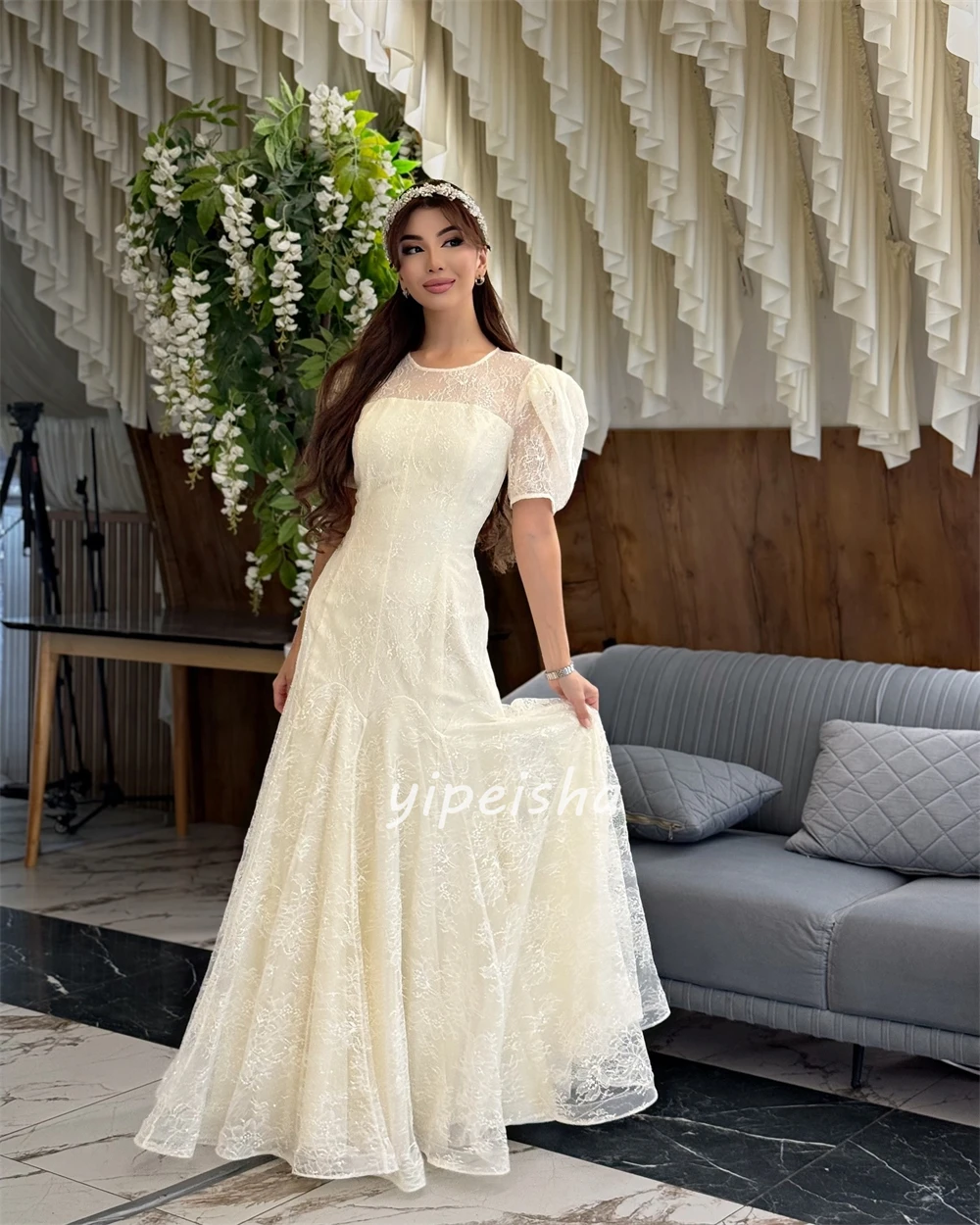 Stile moderno personalizzato abbinato in organza con pieghe increspate A-line scollo rotondo Abiti lunghi Abiti per occasioni su misura Taglie disponibili