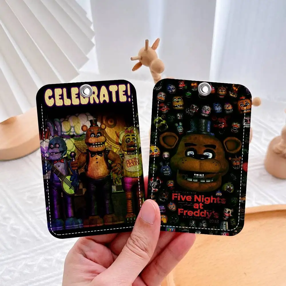 F-FNAF F-Five-N-Nights A-At F-Freddys مستطيل حافظة بطاقات الهوية المفاتيح الوصول حافظة للبطاقات مفتاح العلامة حلقة حامل بطاقة جلدية حلقة رئيسية #1
