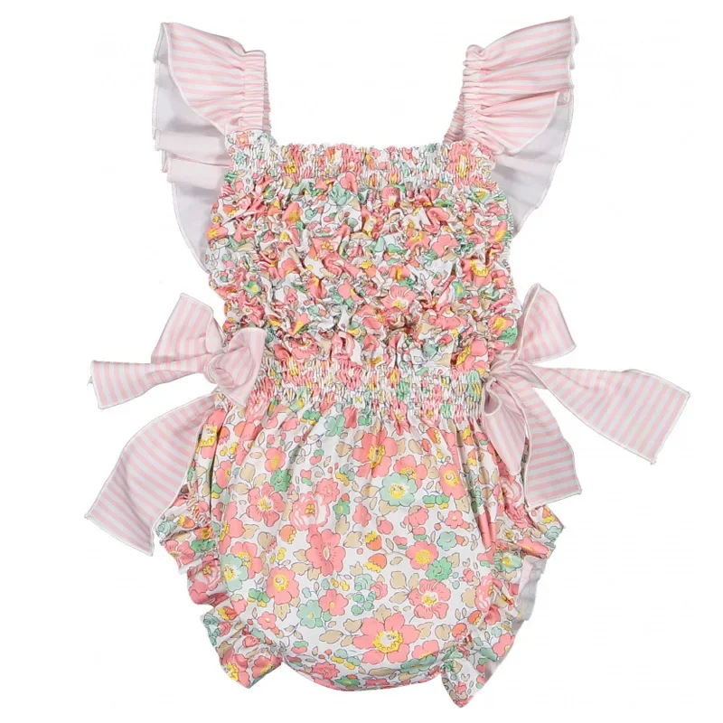 Baby Girls Swimwear Blue/Pink Floral Print Cute Bow One Piece Suspender Swimsuit Fashion Children Beach Clothes E1158